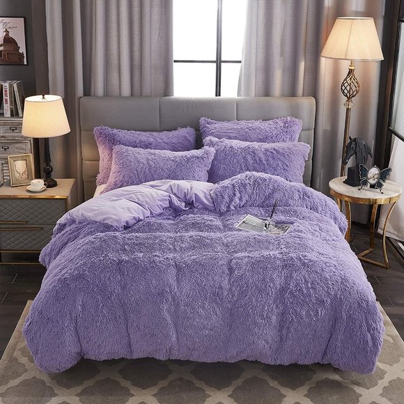 Shaggy Fluffy Faux Fur Duvet Cover Set Button Closure Velvety Bedding … - Picture 4 of 16